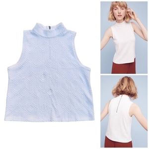 Postmark x Anthropoligie White Mock Neck Diamond Print Zip Back Top Size Large